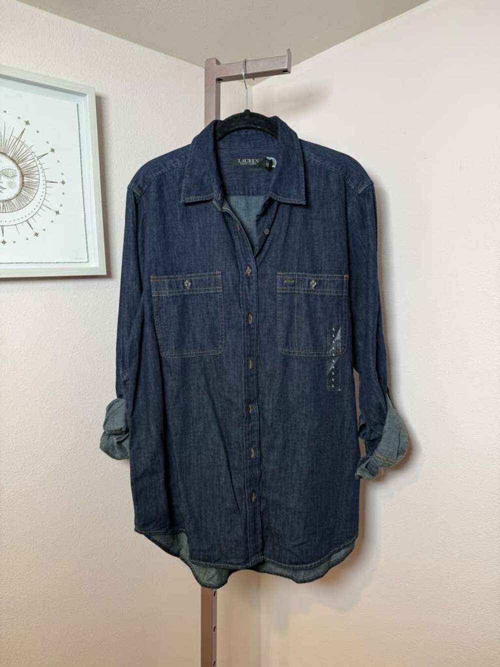 NWT Lauren Ralph Lauren Long Sleeve Collared Denim Jacket Blue Size Large